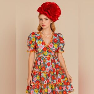 New Kentucky Derby Hat Elegant Red Floral Red Rose Flower Fascinator Ascot Hat